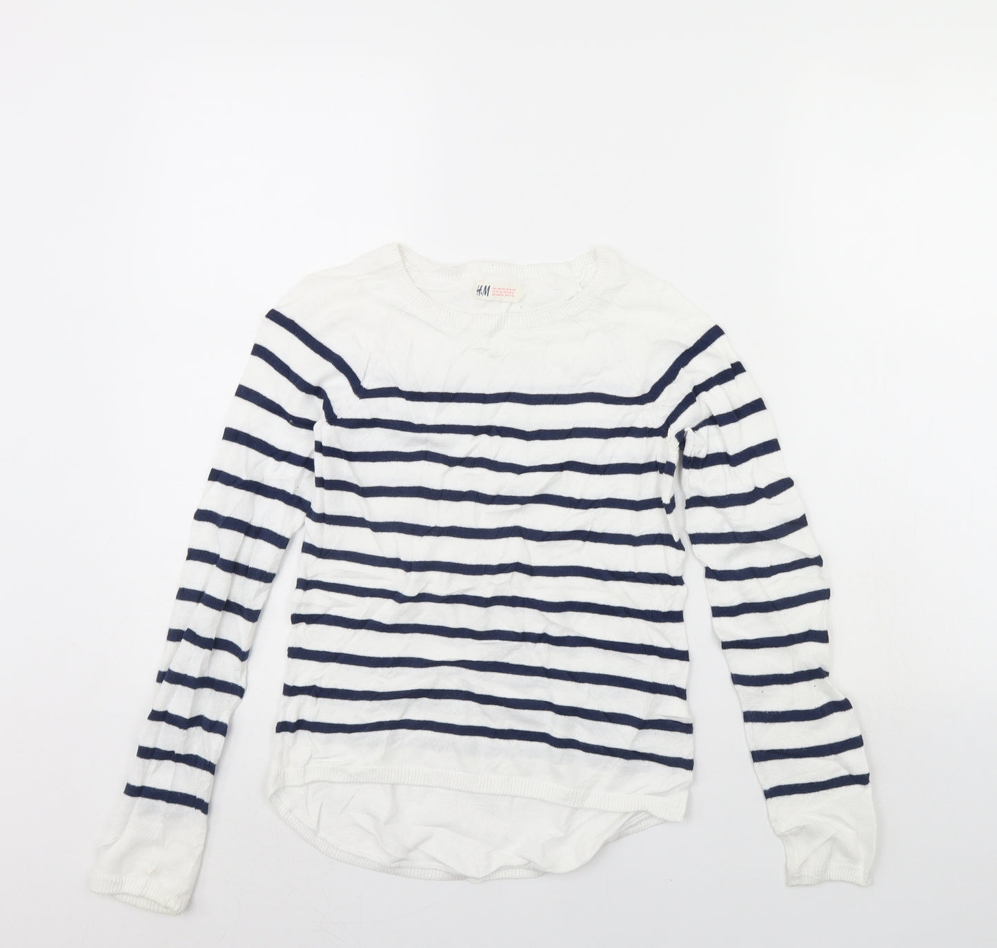 H&M Girls White Striped  Pullover Jumper Size 10 Years