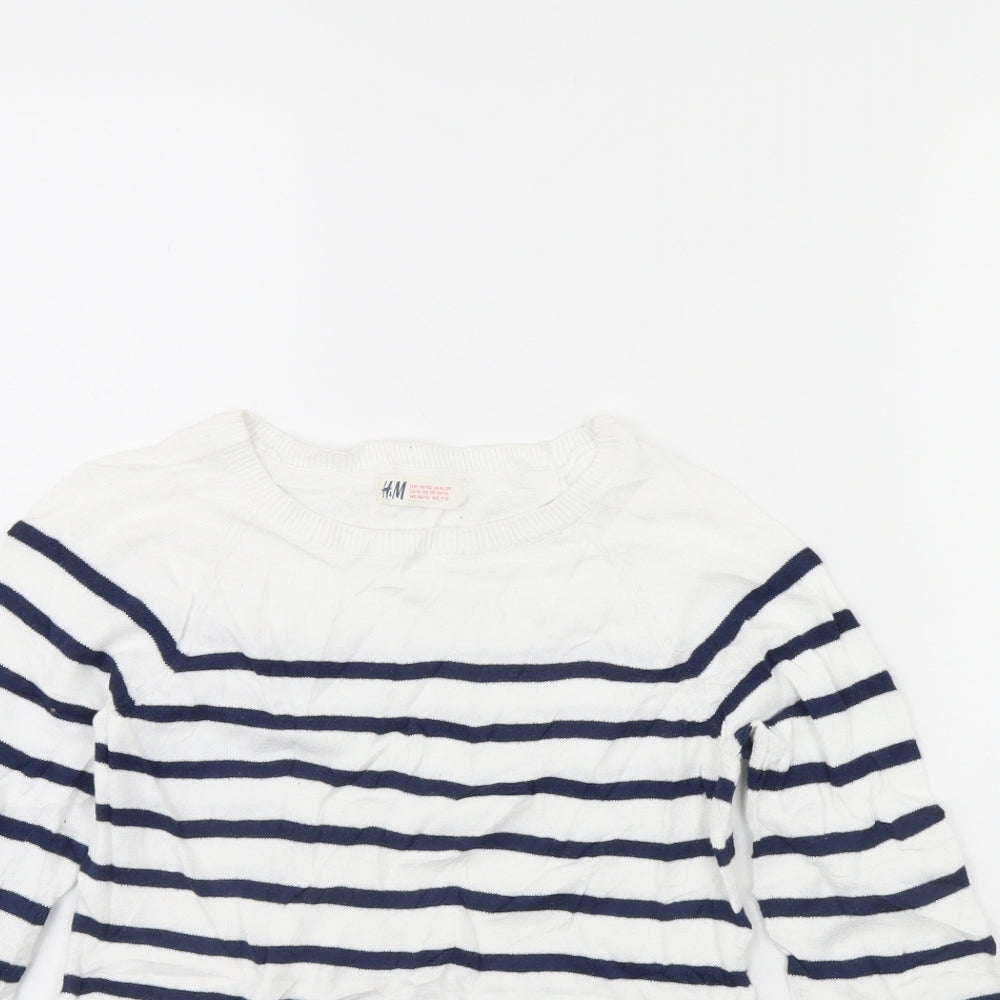 H&M Girls White Striped  Pullover Jumper Size 10 Years