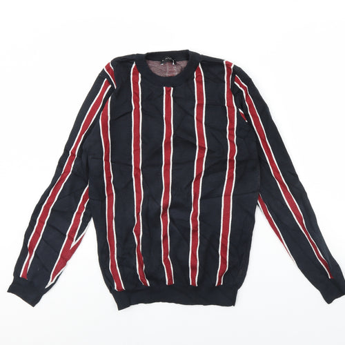 New Look Mens Black Striped  Pullover Jumper Size XS