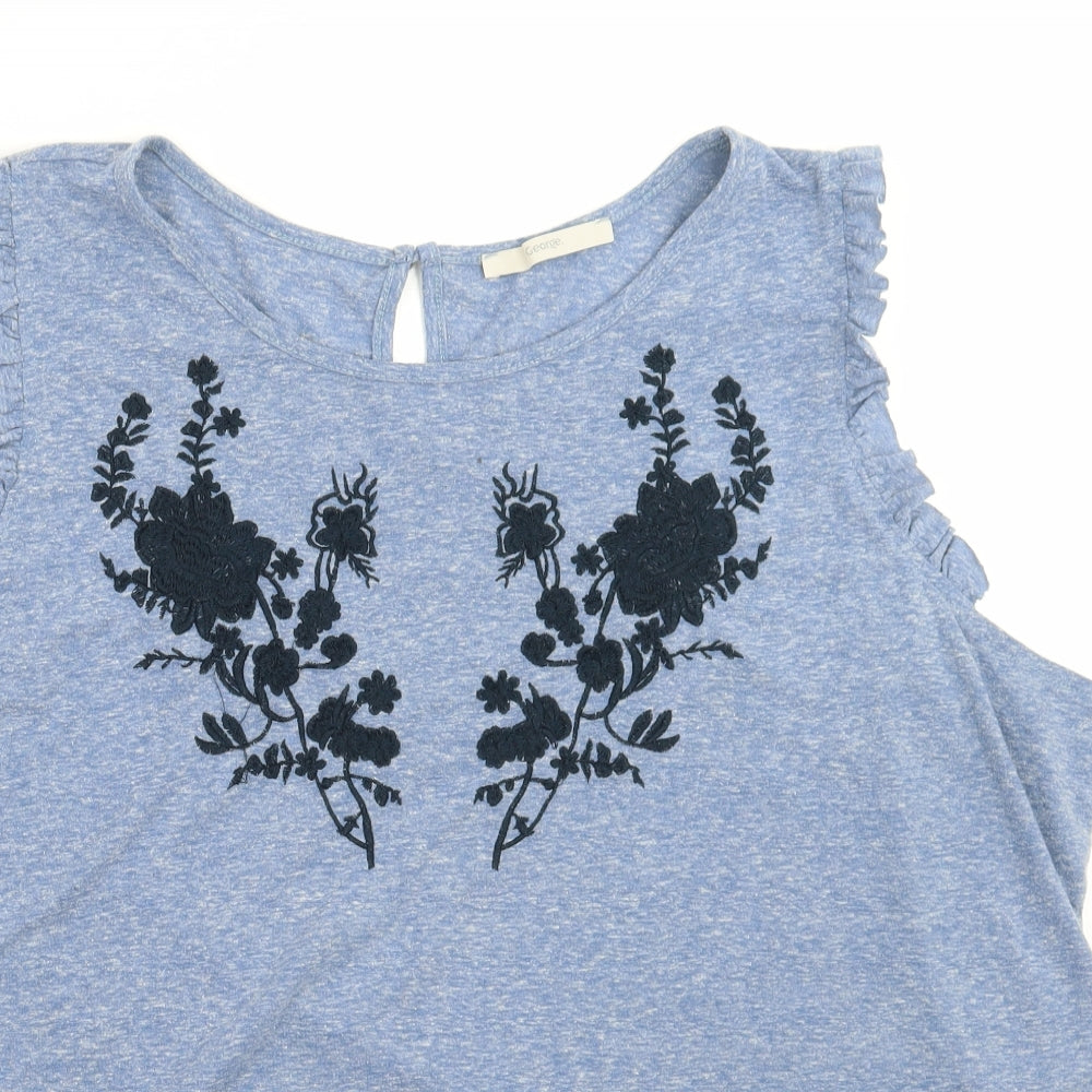 George Womens Blue Floral  Basic Tank Size 22