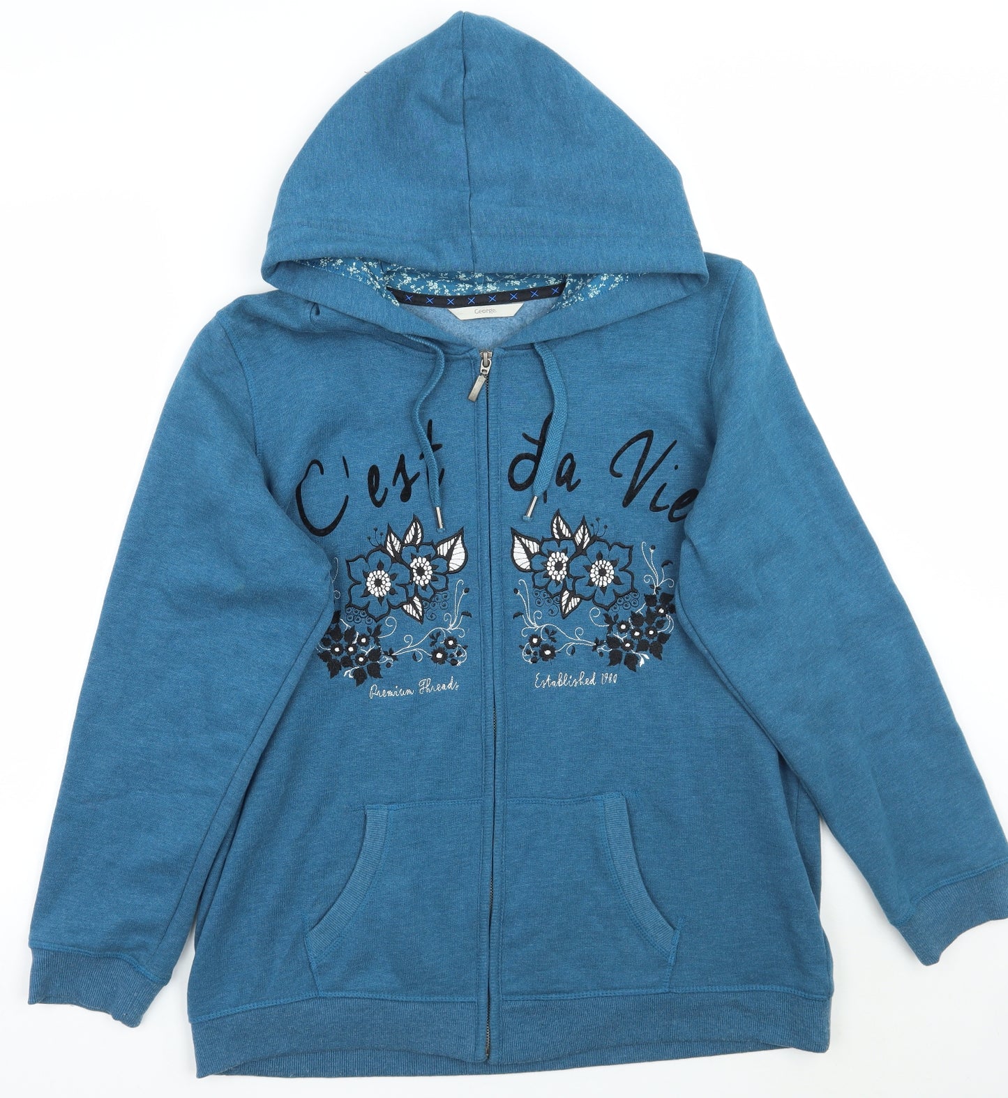 George Womens Blue Floral  Jacket Coat Size M