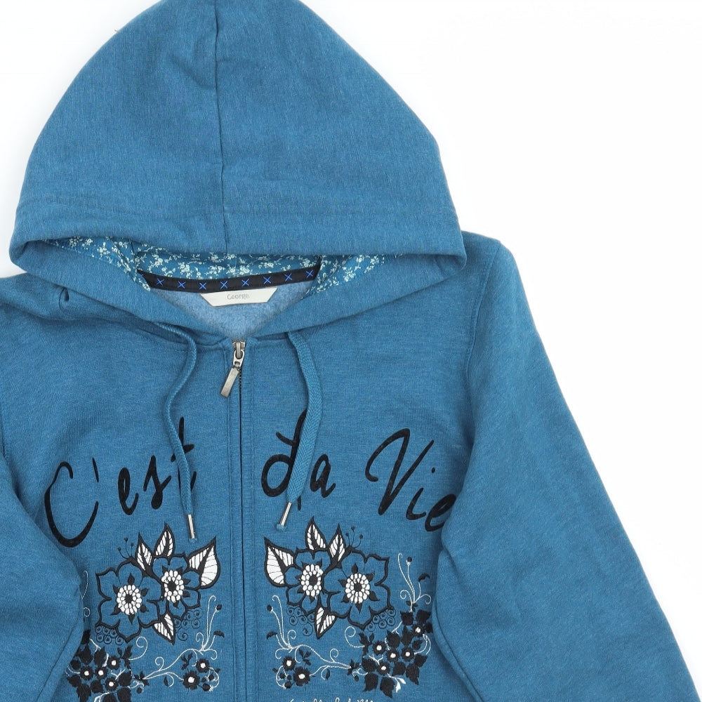 George Womens Blue Floral  Jacket Coat Size M