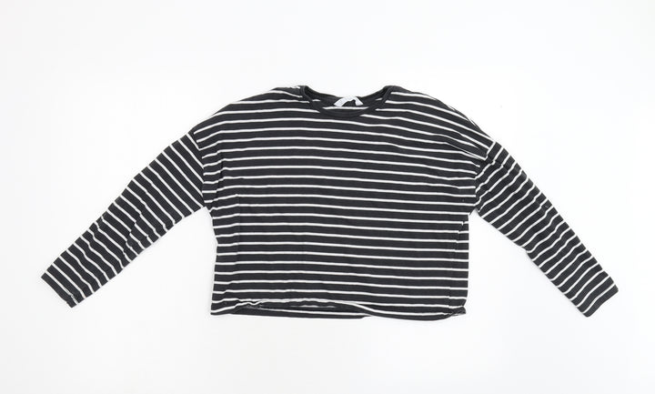 MNG Girls Black Striped Basic T-Shirt Size 13-14 Years