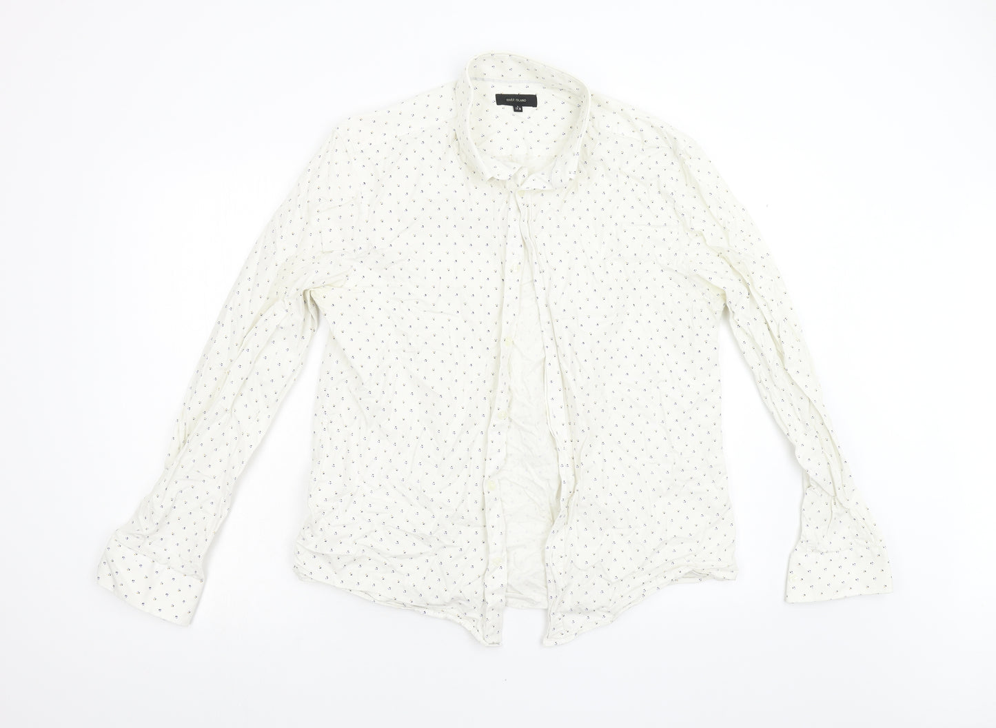 River Island Mens White Geometric   Button-Up Size 17.5