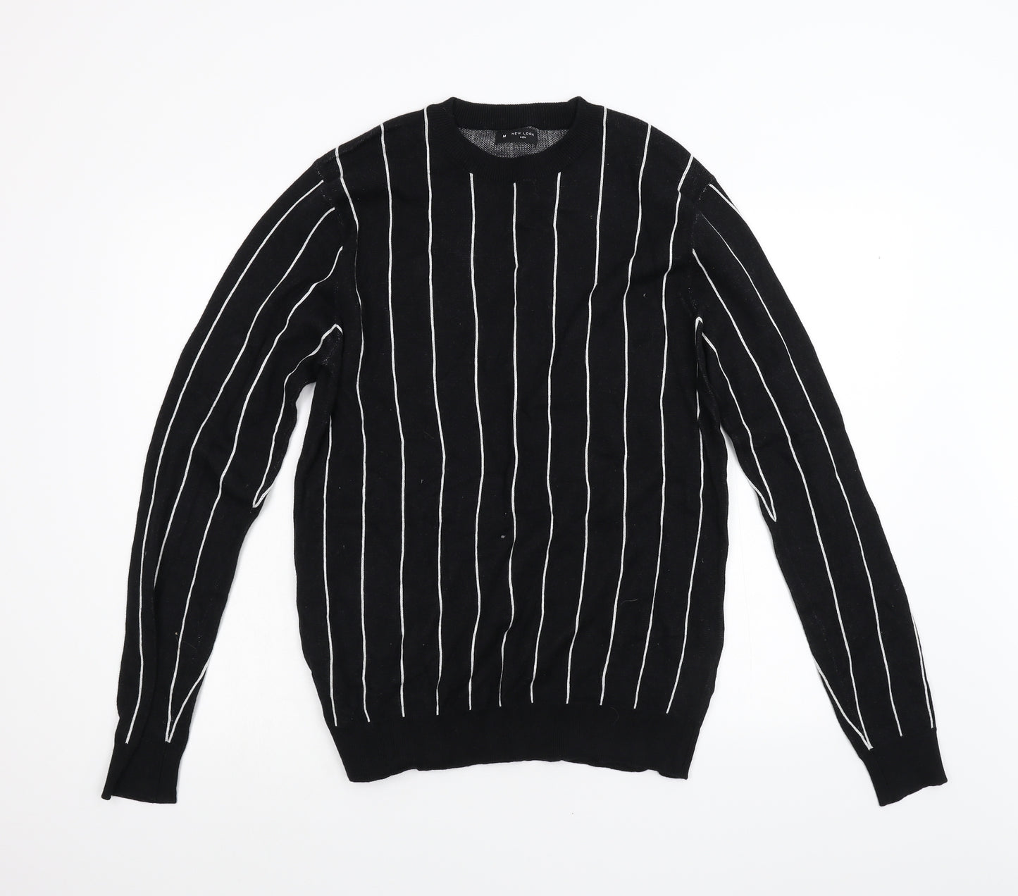 New Look Mens Black Striped Knit Pullover Jumper Size M