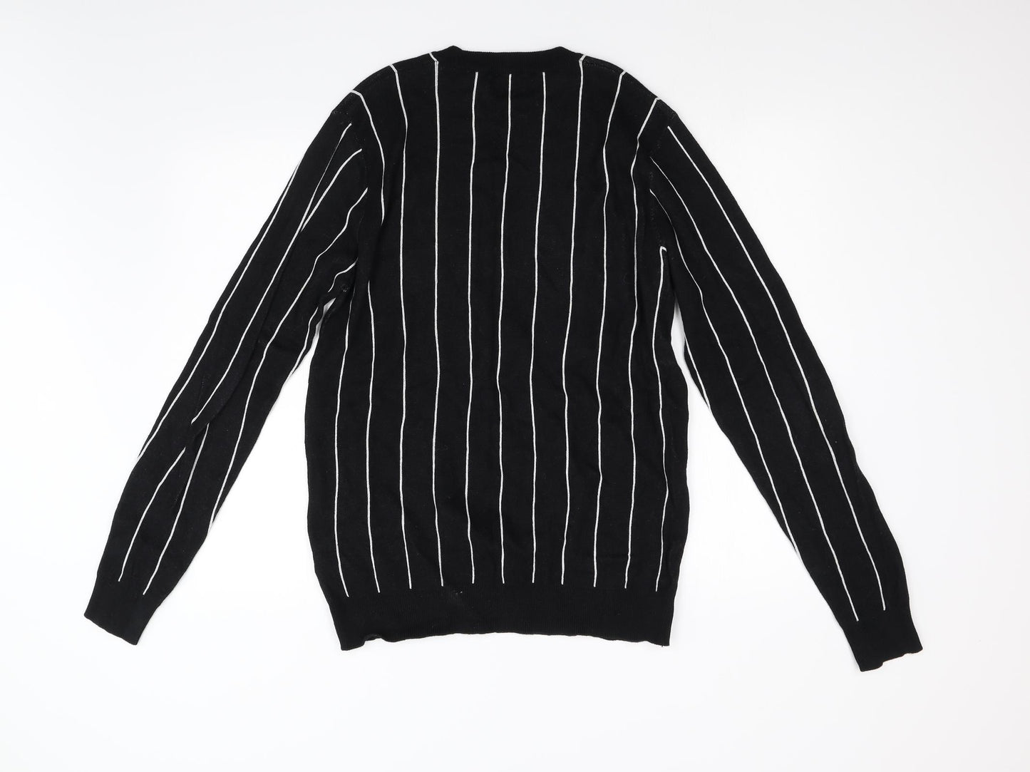 New Look Mens Black Striped Knit Pullover Jumper Size M