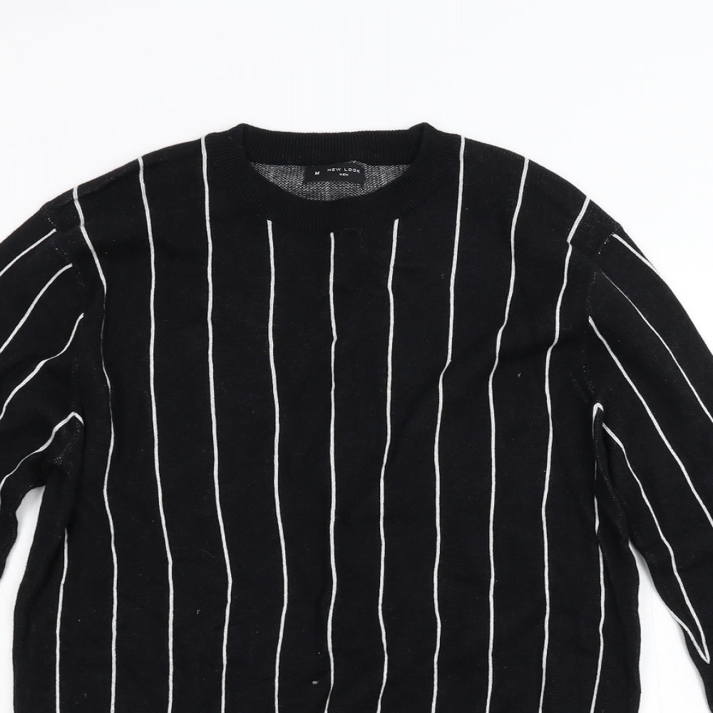 New Look Mens Black Striped Knit Pullover Jumper Size M