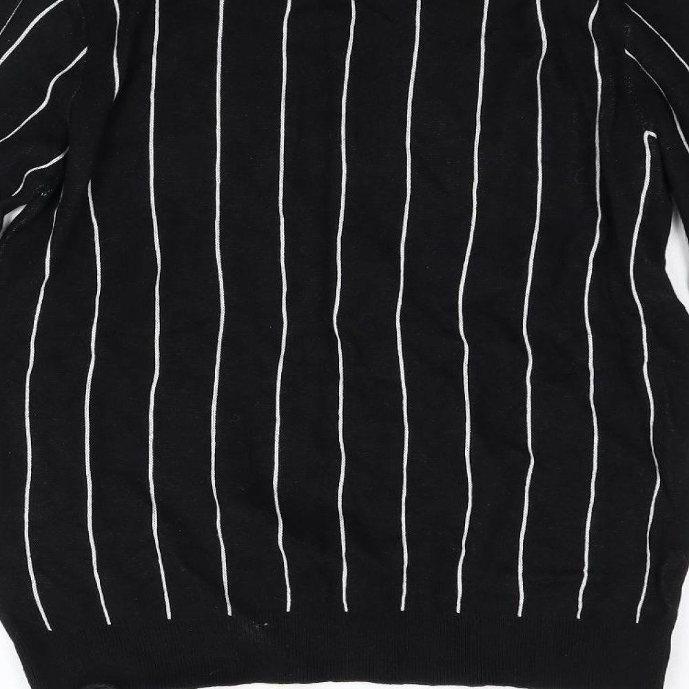 New Look Mens Black Striped Knit Pullover Jumper Size M