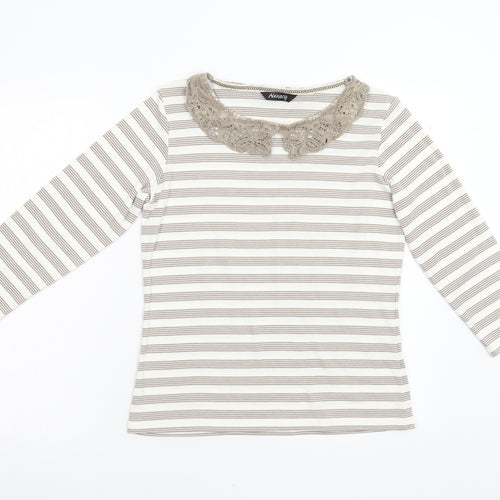 Alexara Womens Brown Striped  Basic T-Shirt Size 14