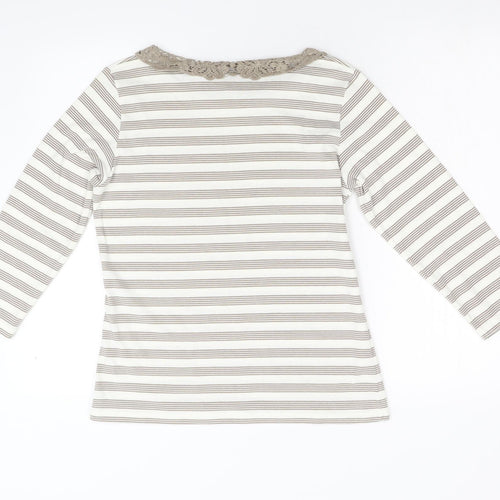 Alexara Womens Brown Striped  Basic T-Shirt Size 14