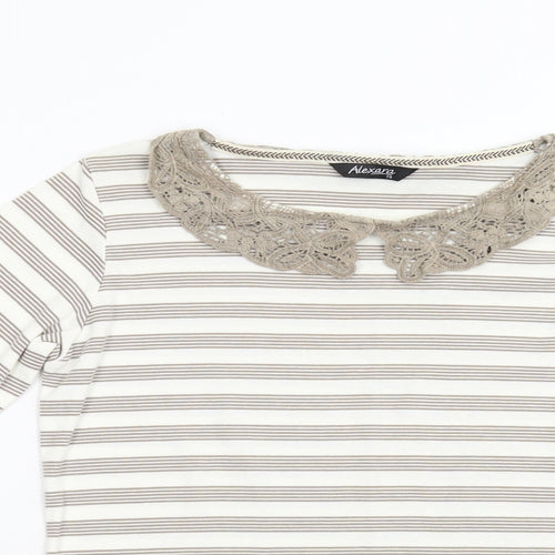 Alexara Womens Brown Striped  Basic T-Shirt Size 14