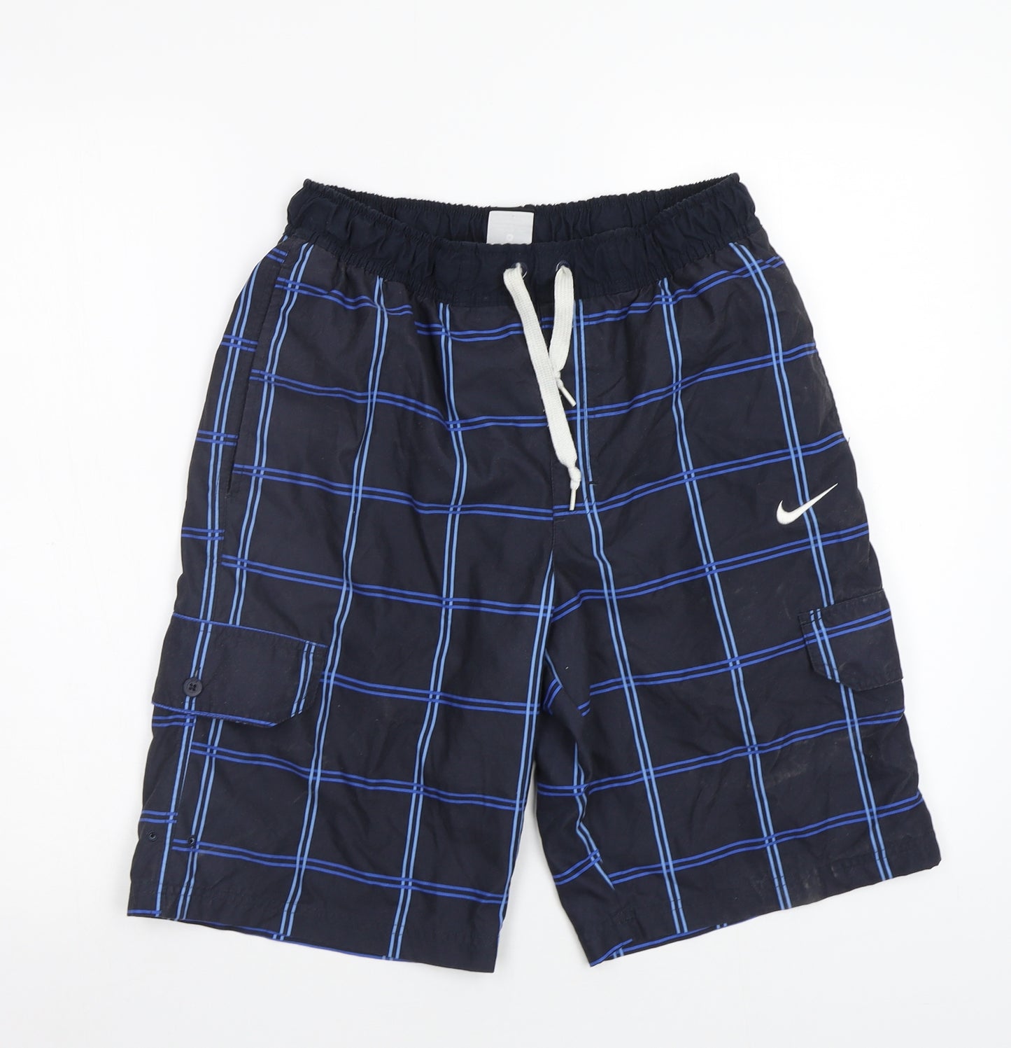 Nike Mens Blue Check  Sweat Shorts Size S - Elastic Waist Band
