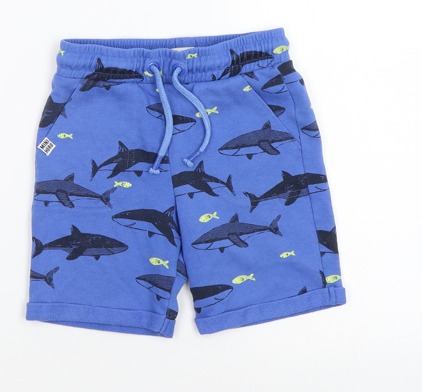 F&F Boys Blue Geometric  Sweat Shorts Size 4-5 Years - Sharks