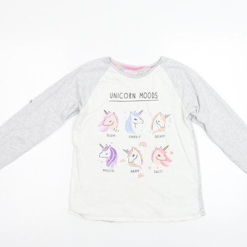 TU Girls White   Top Pyjama Top Size 10 Years  - Unicorn