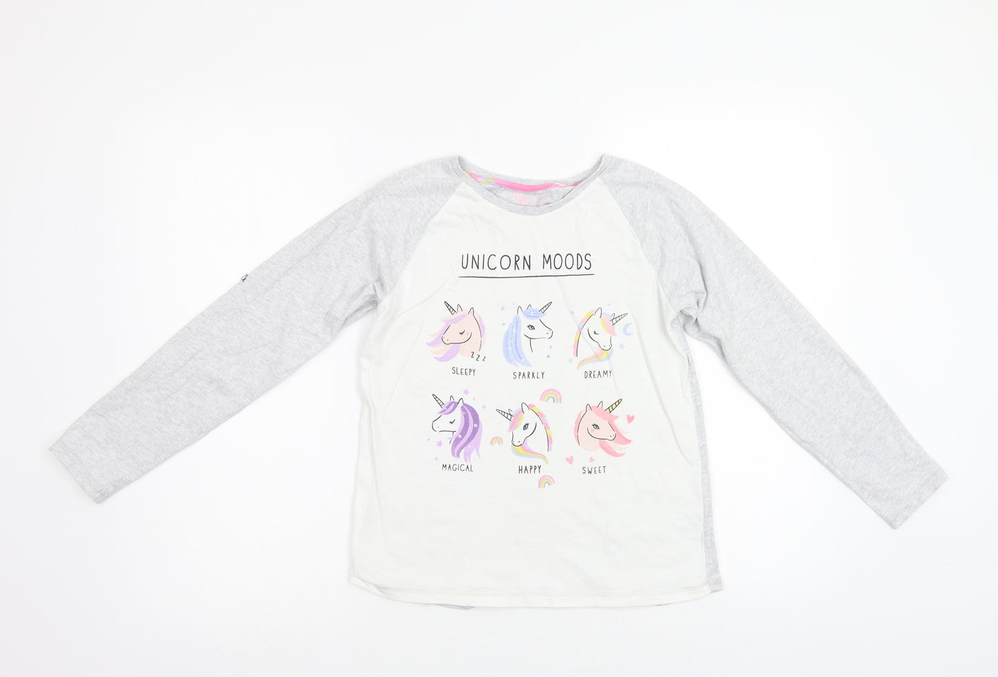 TU Girls White   Top Pyjama Top Size 10 Years  - Unicorn