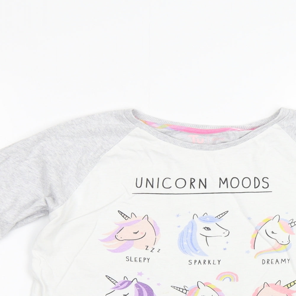 TU Girls White   Top Pyjama Top Size 10 Years  - Unicorn