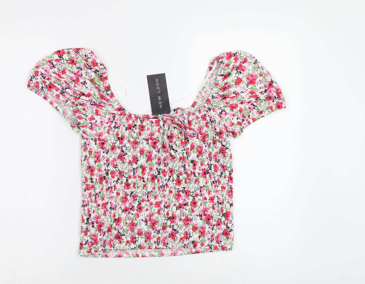 New Look Womens White Floral  Cropped Blouse Size 16