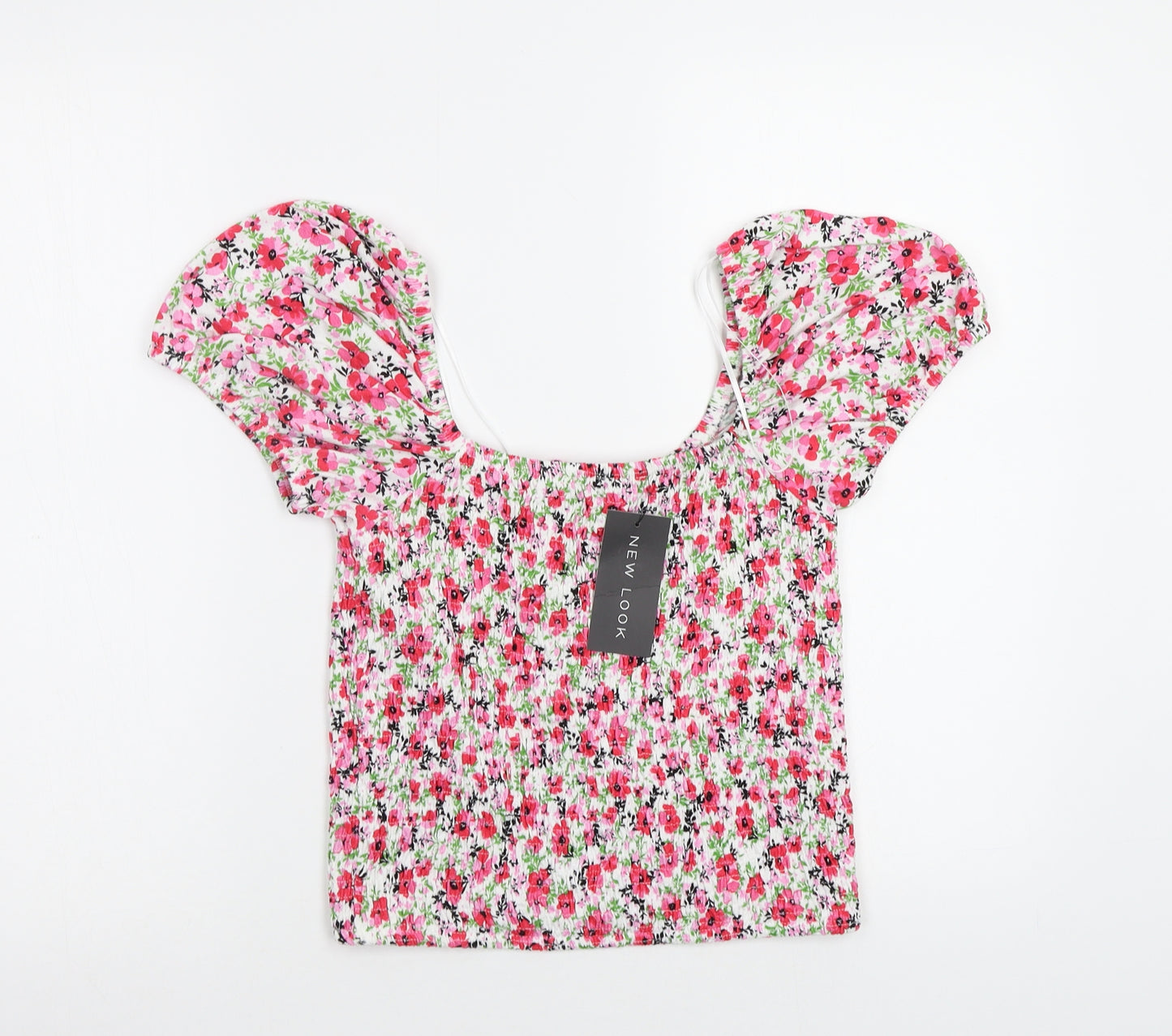 New Look Womens White Floral  Cropped Blouse Size 16
