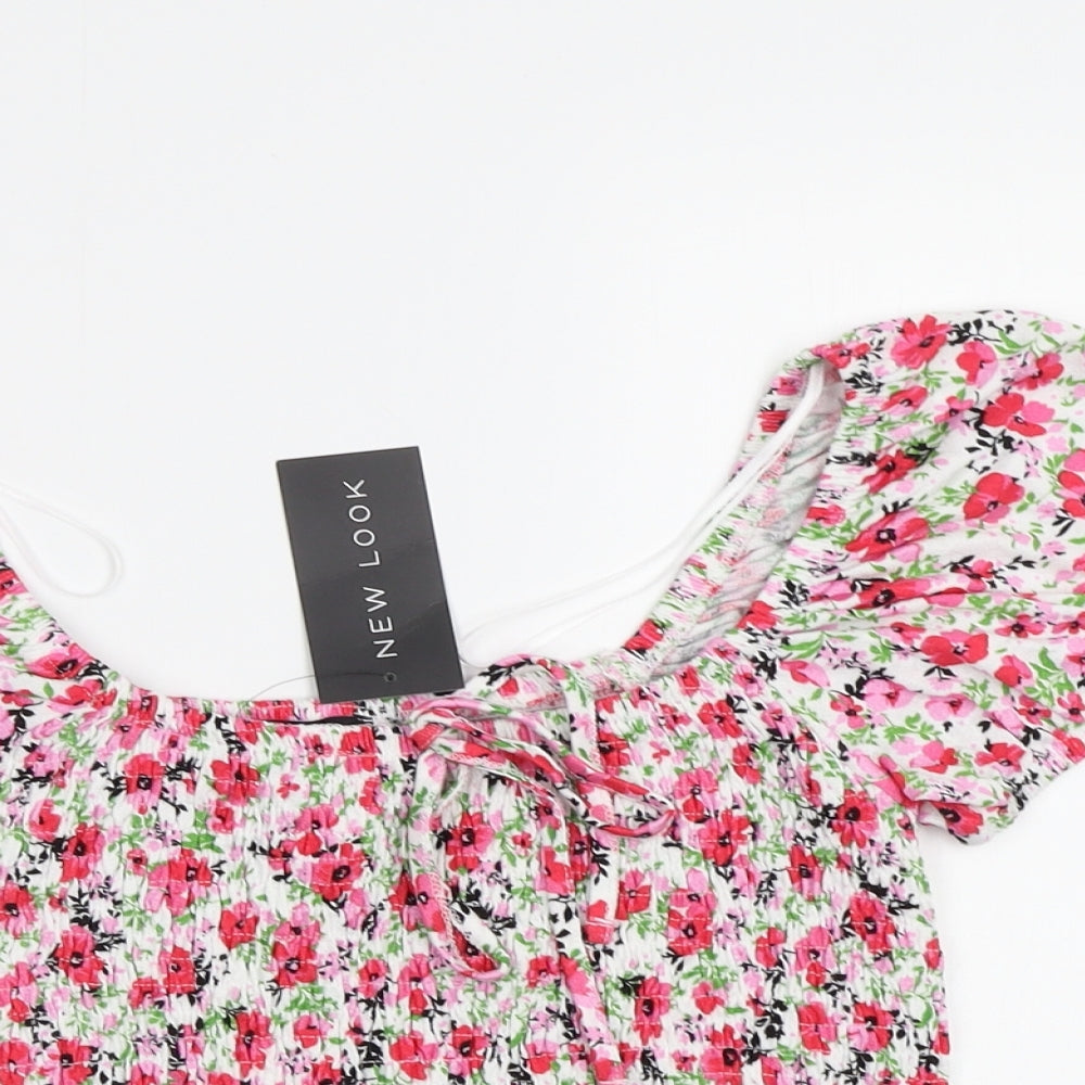 New Look Womens White Floral  Cropped Blouse Size 16