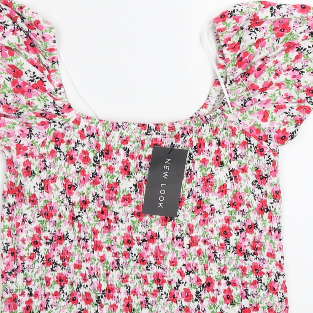 New Look Womens White Floral  Cropped Blouse Size 16