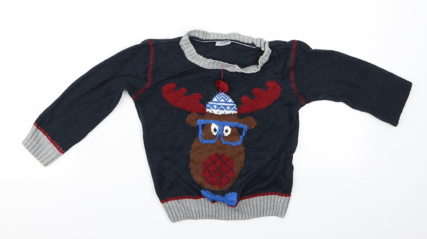 Florence and Fred Boys Black Animal Print  Pullover Jumper Size 2-3 Years  - chrisstmas jumper