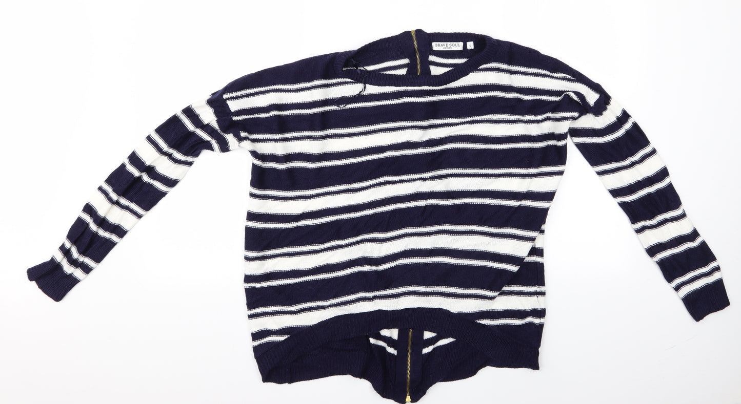 Brave Soul Womens Multicoloured Striped  Pullover Jumper Size 12  - Brave Soul London - Zip Back Sweater