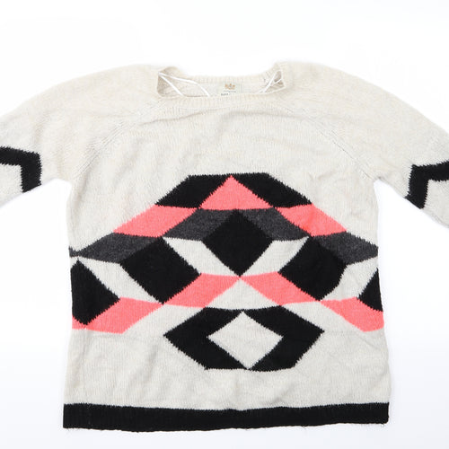 River Island Womens Ivory Argyle/Diamond  Pullover Jumper Size 8  - River Island