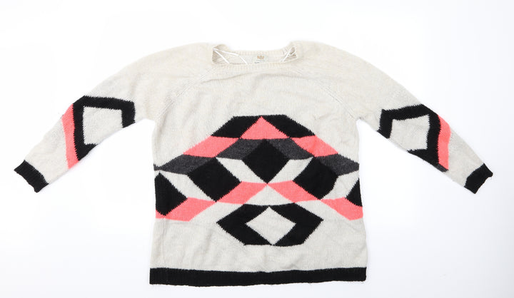 River Island Womens Ivory Argyle/Diamond Pullover Jumper Size 8 - River Island
