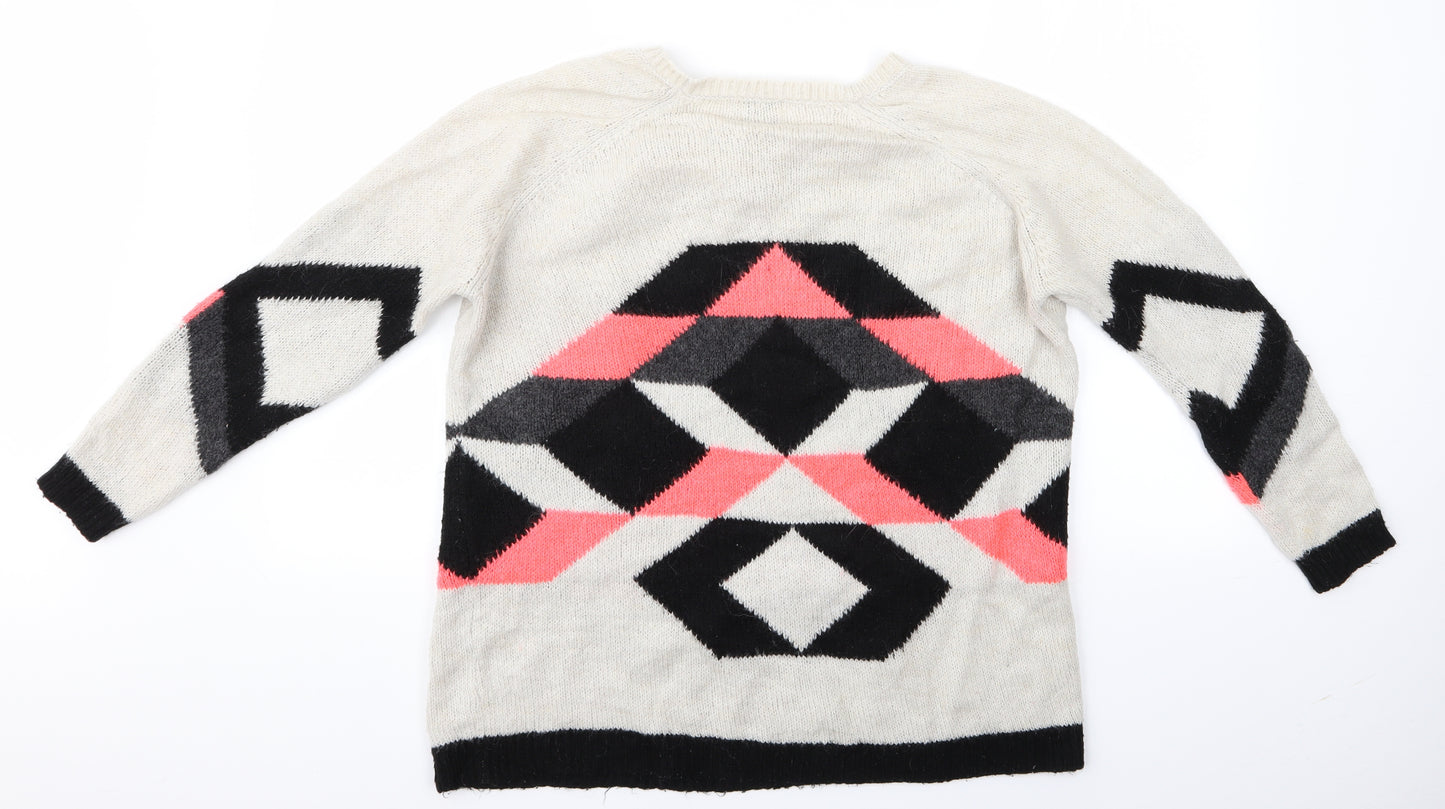 River Island Womens Ivory Argyle/Diamond  Pullover Jumper Size 8  - River Island