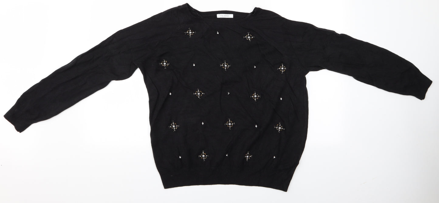 Marks and Spencer Womens Black   Pullover Jumper Size 16  - Beaded Jumper