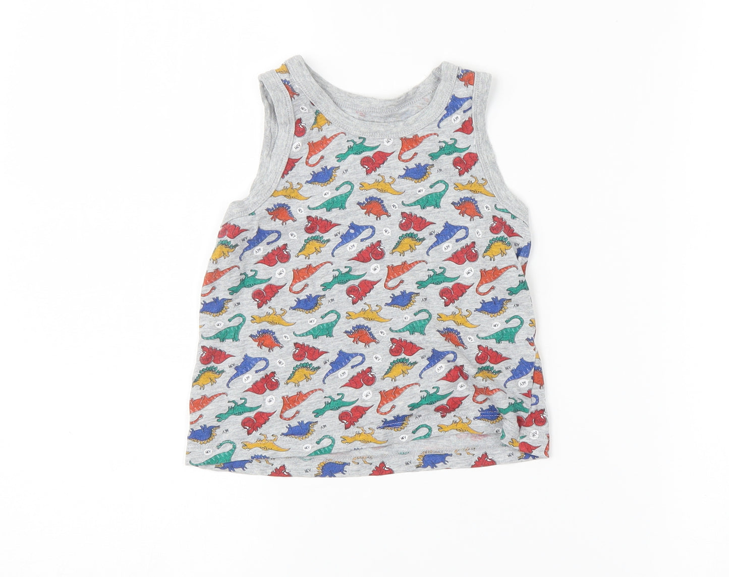 TU Boys Grey Animal Print  Basic Tank Size 3-4 Years  - Dinosaur