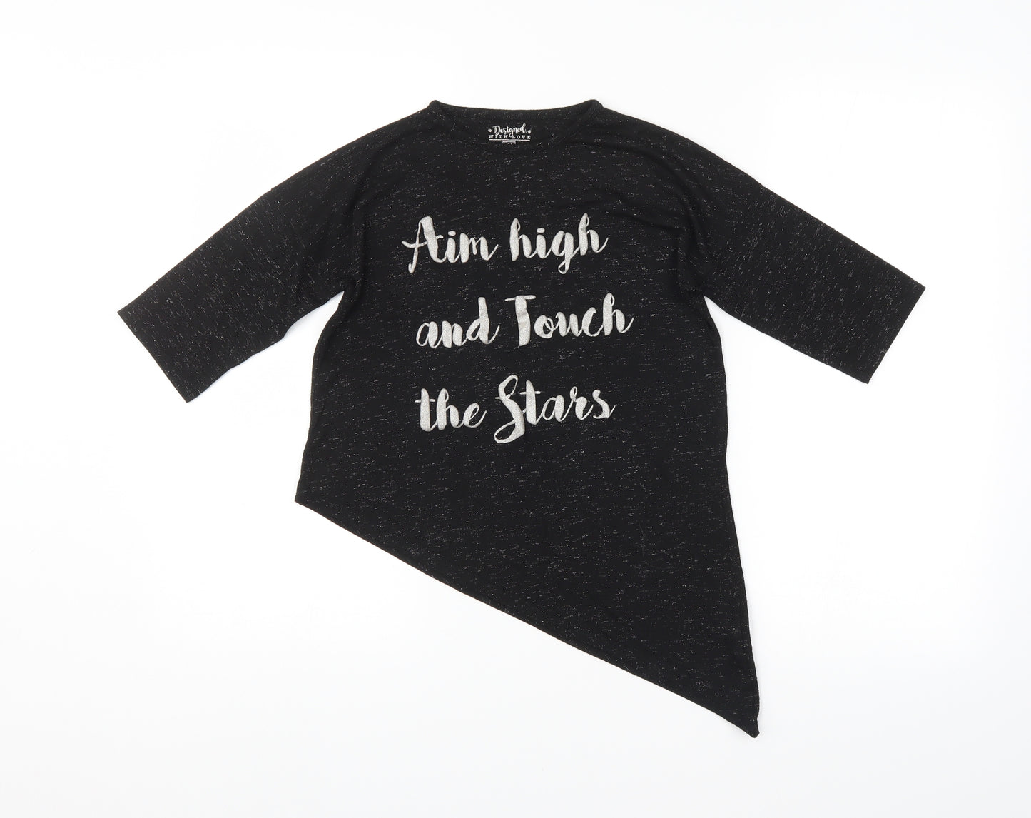 F&F Girls Black   Basic T-Shirt Size 9-10 Years  - Stars