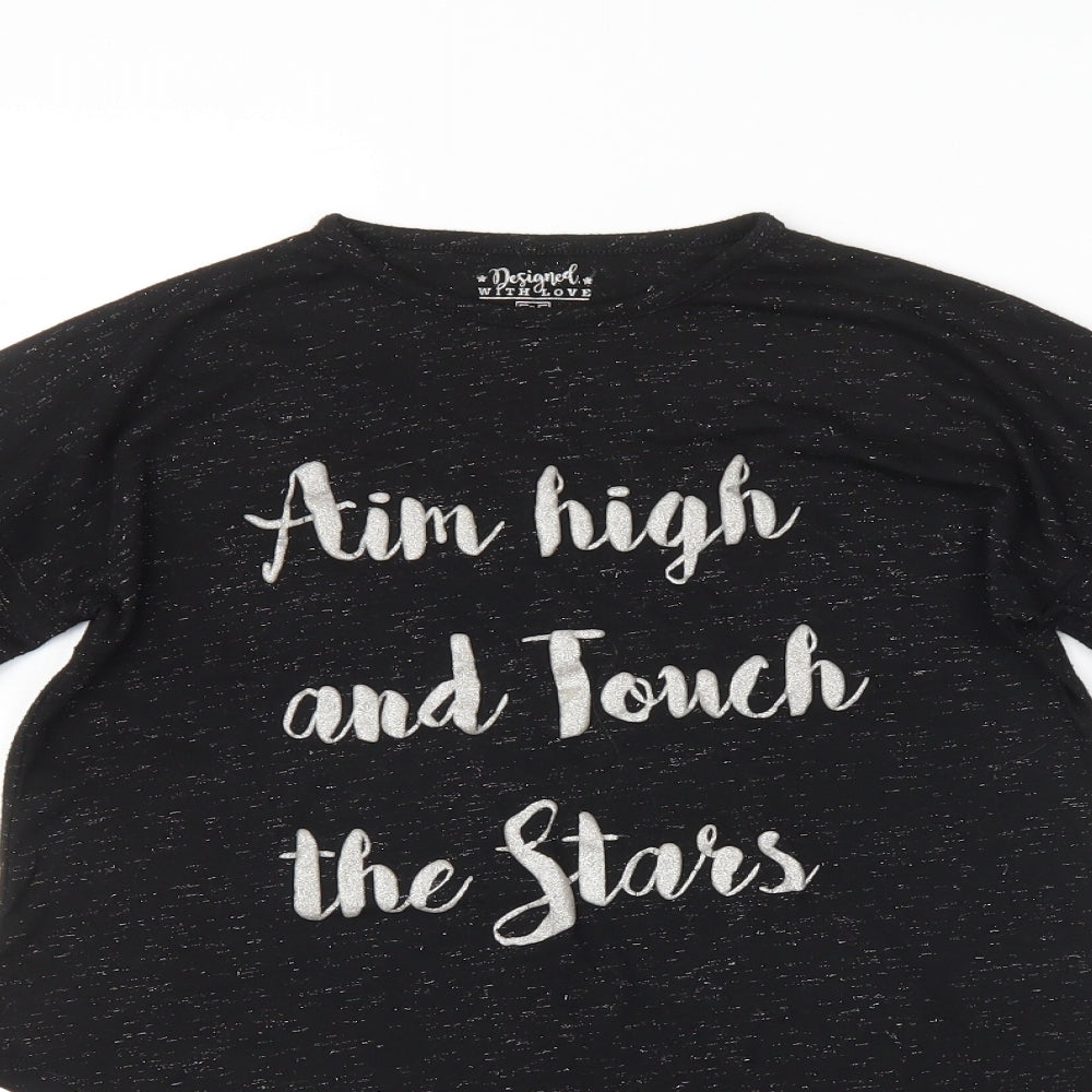 F&F Girls Black   Basic T-Shirt Size 9-10 Years  - Stars