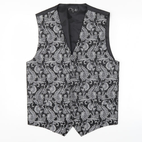 Preworn Mens Black Paisley   Suit Waistcoat Size XL