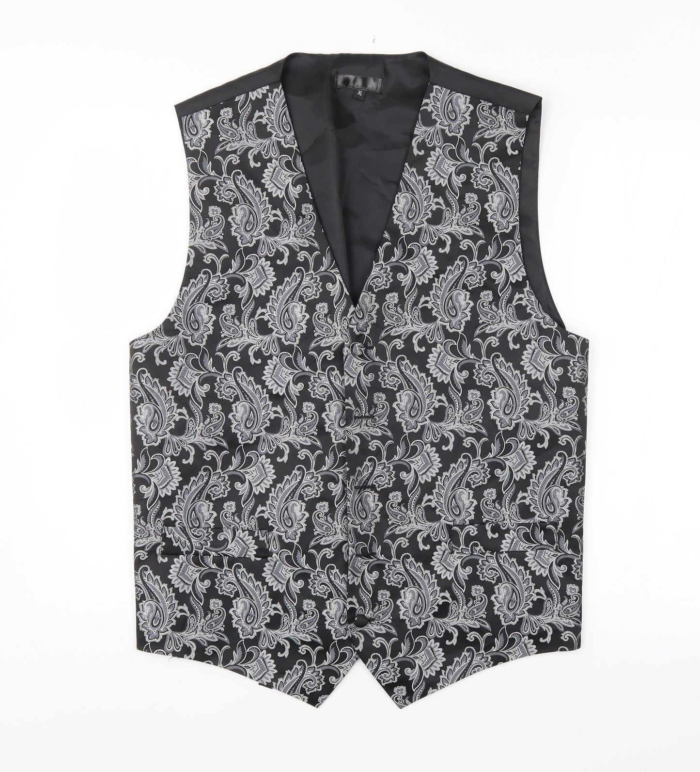 Preworn Mens Black Paisley   Suit Waistcoat Size XL