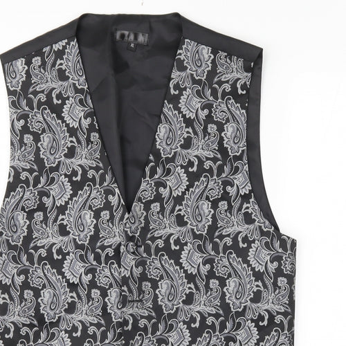 Preworn Mens Black Paisley   Suit Waistcoat Size XL