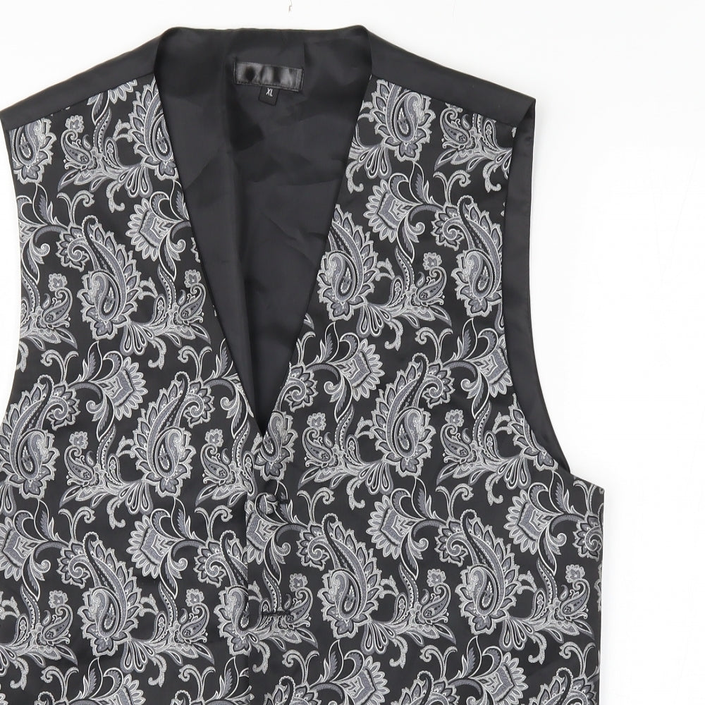 Preworn Mens Black Paisley   Suit Waistcoat Size XL