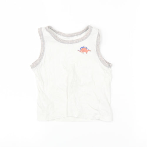 TU Boys White   Basic Tank Size 3-4 Years  - Dinosaur