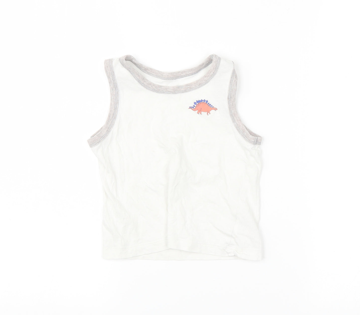 TU Boys White   Basic Tank Size 3-4 Years  - Dinosaur