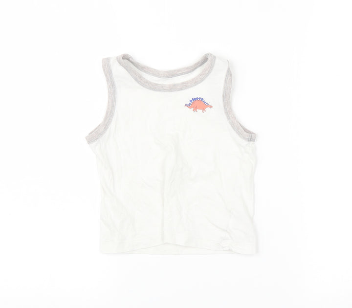 TU Boys White   Basic Tank Size 3-4 Years  - Dinosaur