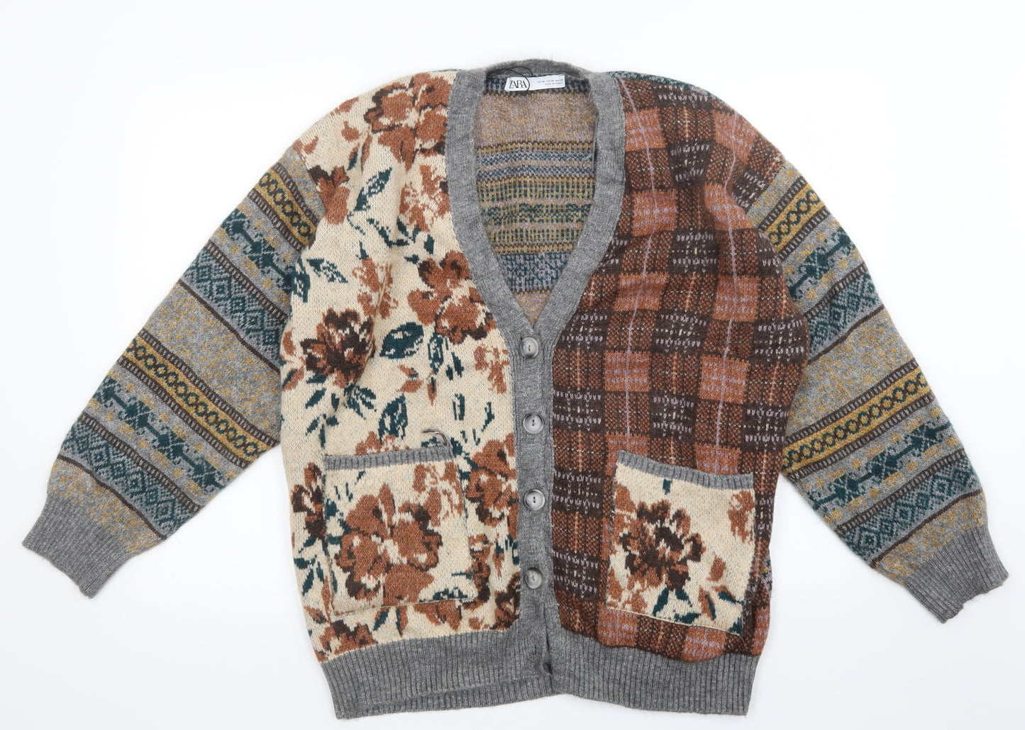 Zara Mens Multicoloured Floral  Cardigan Jumper Size M
