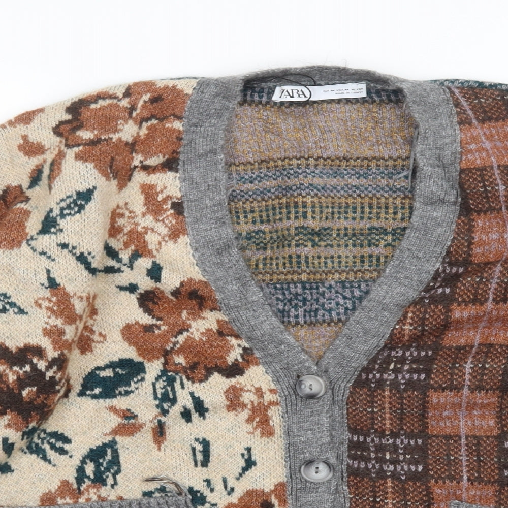 Zara Mens Multicoloured Floral  Cardigan Jumper Size M
