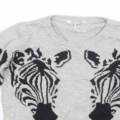 miss evie Girls Green Animal Print  Pullover Jumper Size 7-8 Years