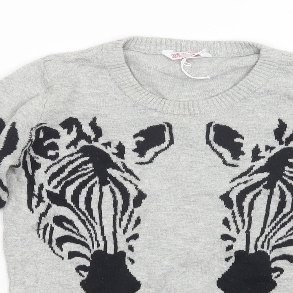 miss evie Girls Green Animal Print  Pullover Jumper Size 7-8 Years