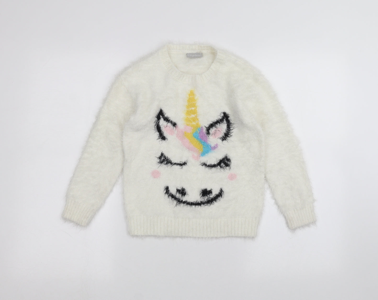 Matalan Girls White   Pullover Jumper Size 8 Years  - Unicorn