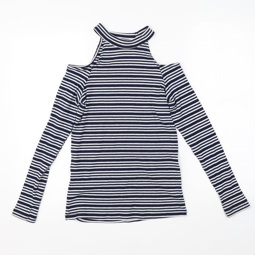 Matalan Womens Blue Striped  Pullover Jumper Size 14  - open shoulder