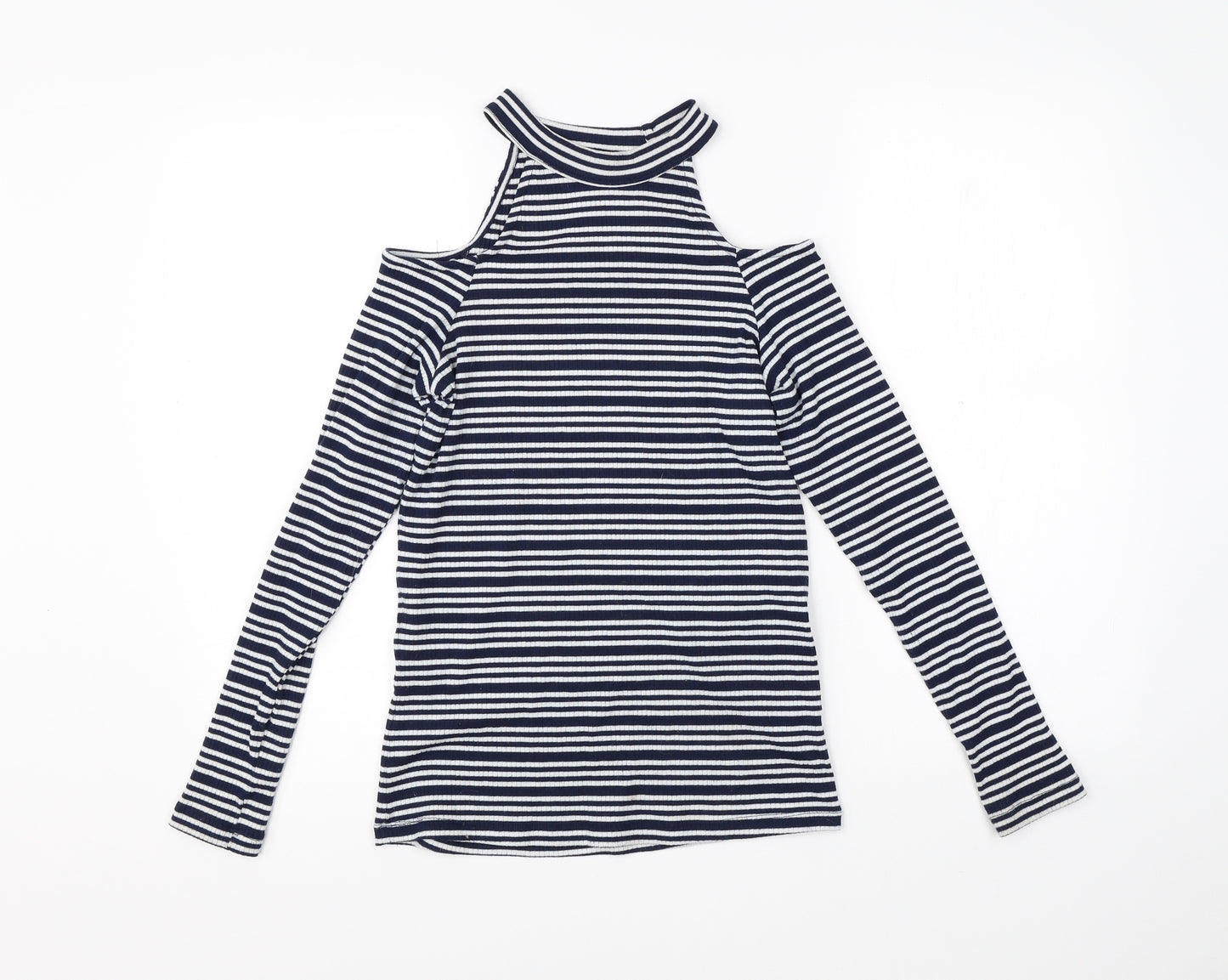 Matalan Womens Blue Striped  Pullover Jumper Size 14  - open shoulder