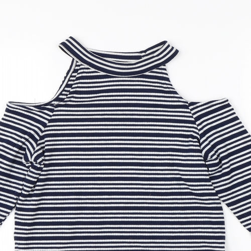 Matalan Womens Blue Striped  Pullover Jumper Size 14  - open shoulder
