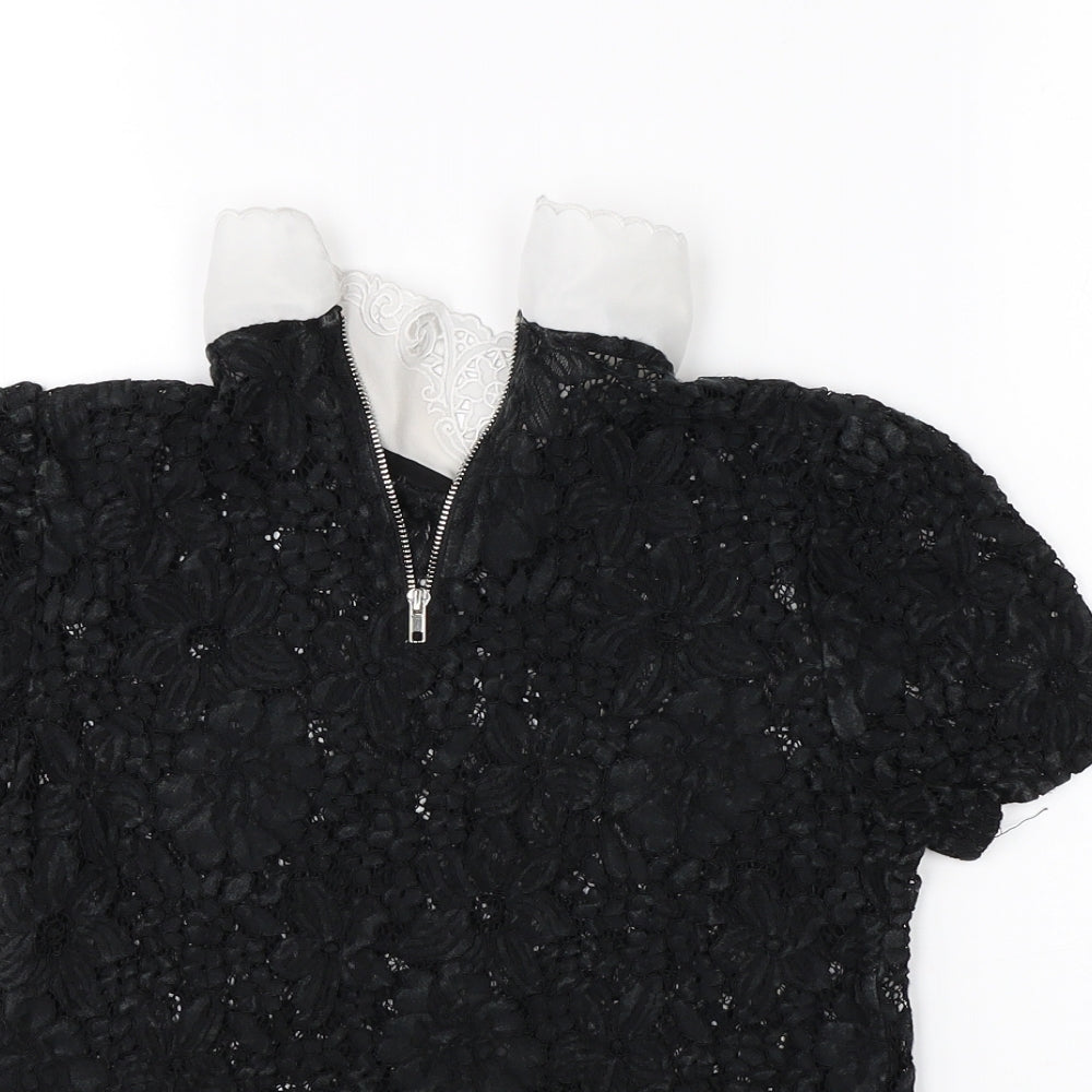 New Look Womens Black Floral  Basic Blouse Size 8