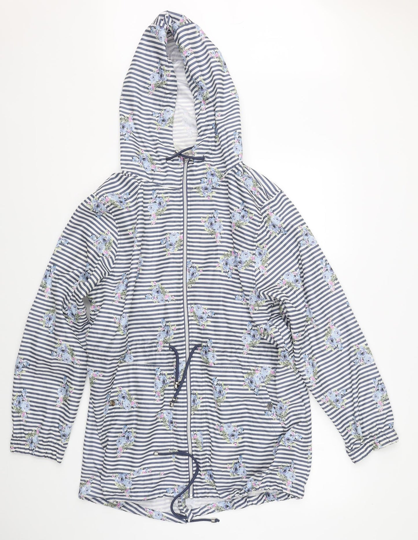 Primar Womens Blue Striped  Rain Coat Coat Size XL